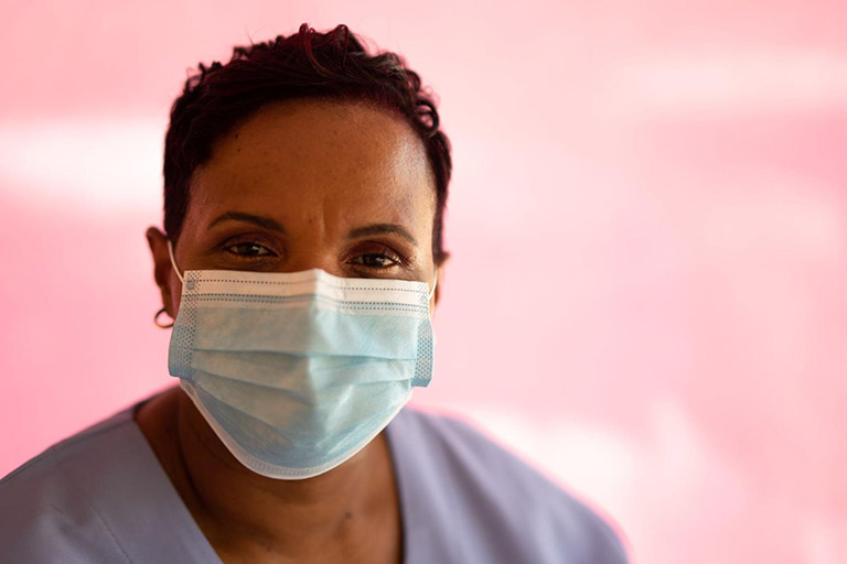 Portrait of a female aesthetic nurse wearing a face mask